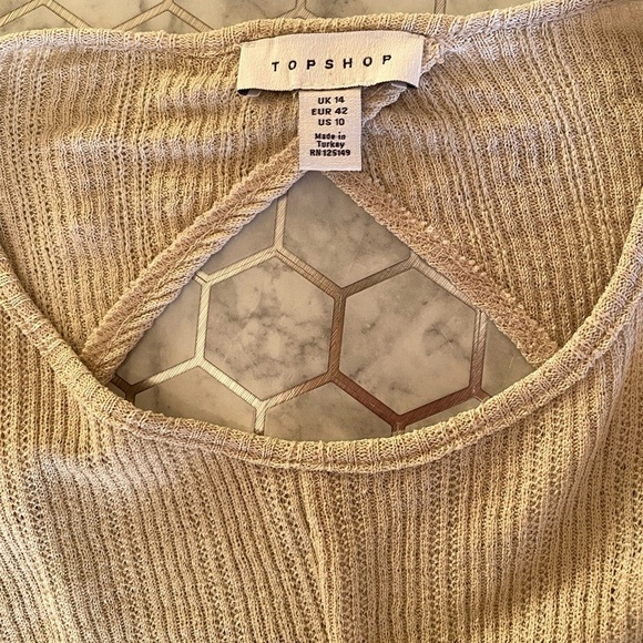 Topshop Women’s 10 Beige Knit Open Back Midi Dress Long Sleeve Bodycon Stretch - Picture 8 of 10